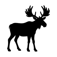 Obraz premium Moose silhouette vector, Animal moose vector illustration, Black & white animal moose vector art design isolated.