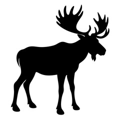 Moose silhouette vector, Animal moose vector illustration, Black & white animal moose vector art design isolated.