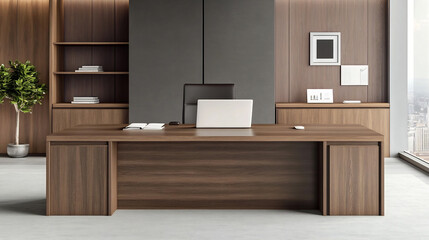Sleek and Sophisticated Professional Office Setup with Laptop and Motivational Books