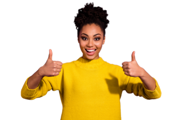 Portrait of lovely youth have advertisements advice recommend suggest select isolated over violet purple background