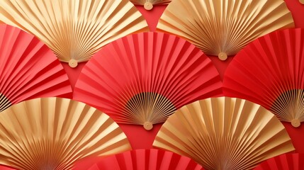 Red and gold fan pattern background. Festival or wedding traditional asian decoration. Lunar New Year chinese banner template