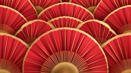 Red and gold fan pattern background. Festival or wedding traditional asian decoration. Lunar New Year chinese banner template