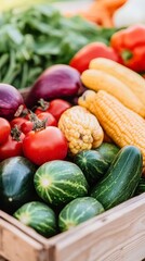 Fresh Organic Farm Vegetables Tomatoes Corn Zucchini Eggplant Harvest