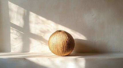Whole Coconut with Rough Brown Exterior Displayed Against a Soft Background in Natural Light