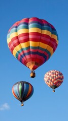 Obraz premium Colorful Hot Air Balloons Soaring in a Blue Sky Festival Adventure Travel