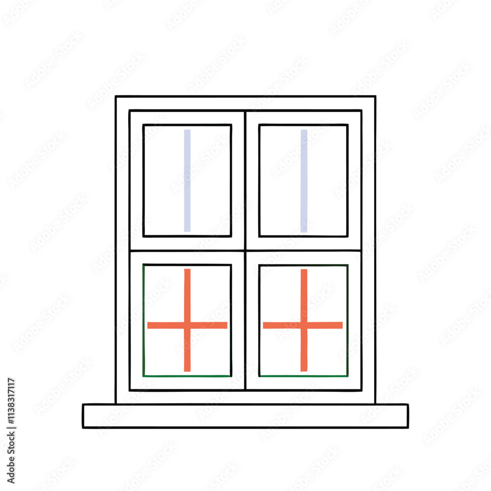 Fototapete a line drawing of a window. it is a rectangular window with four panels,