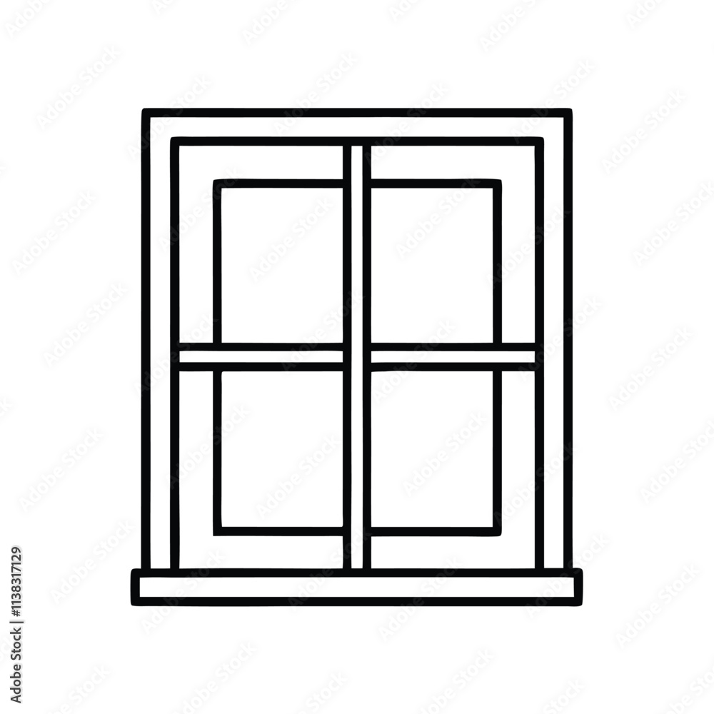 Fototapete a line drawing of a window. it is a rectangular window with four panels,