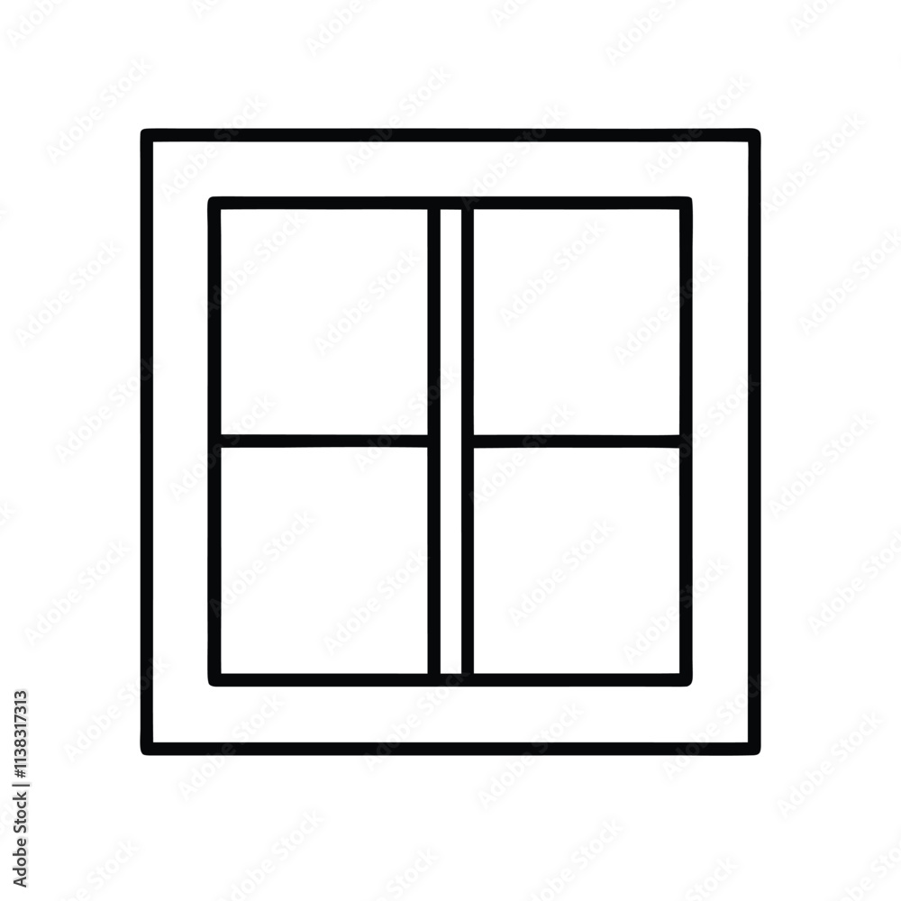 Fototapete a line drawing of a window. it is a rectangular window with four panels,