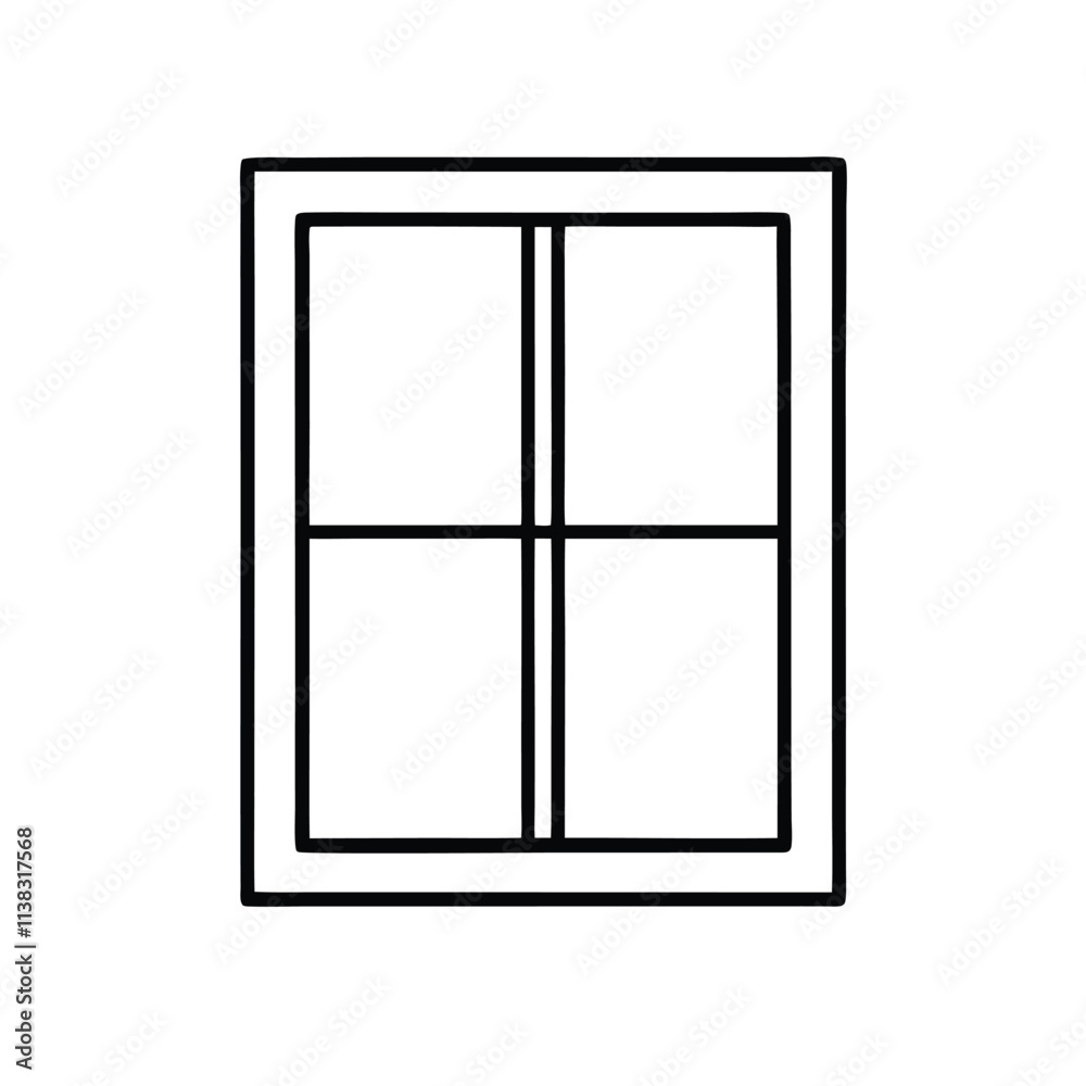 Fototapete a line drawing of a window. it is a rectangular window with four panels,