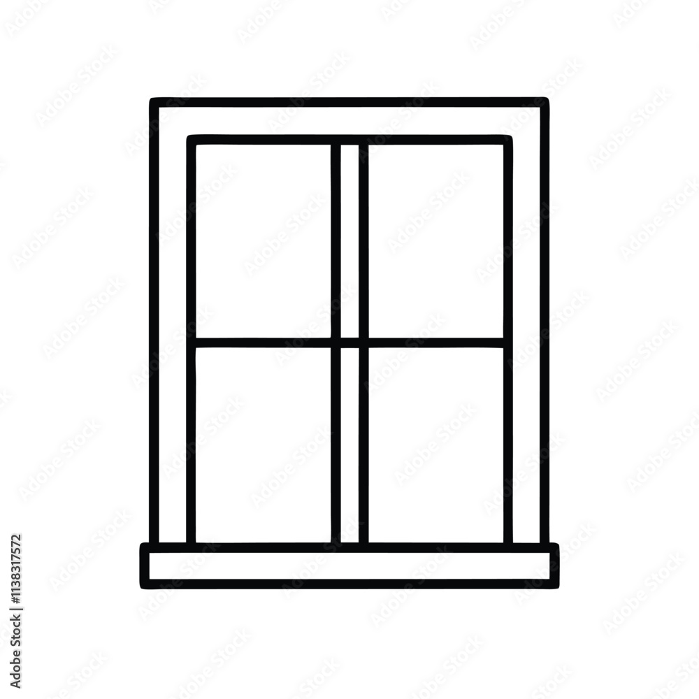 Fototapete a line drawing of a window. it is a rectangular window with four panels,