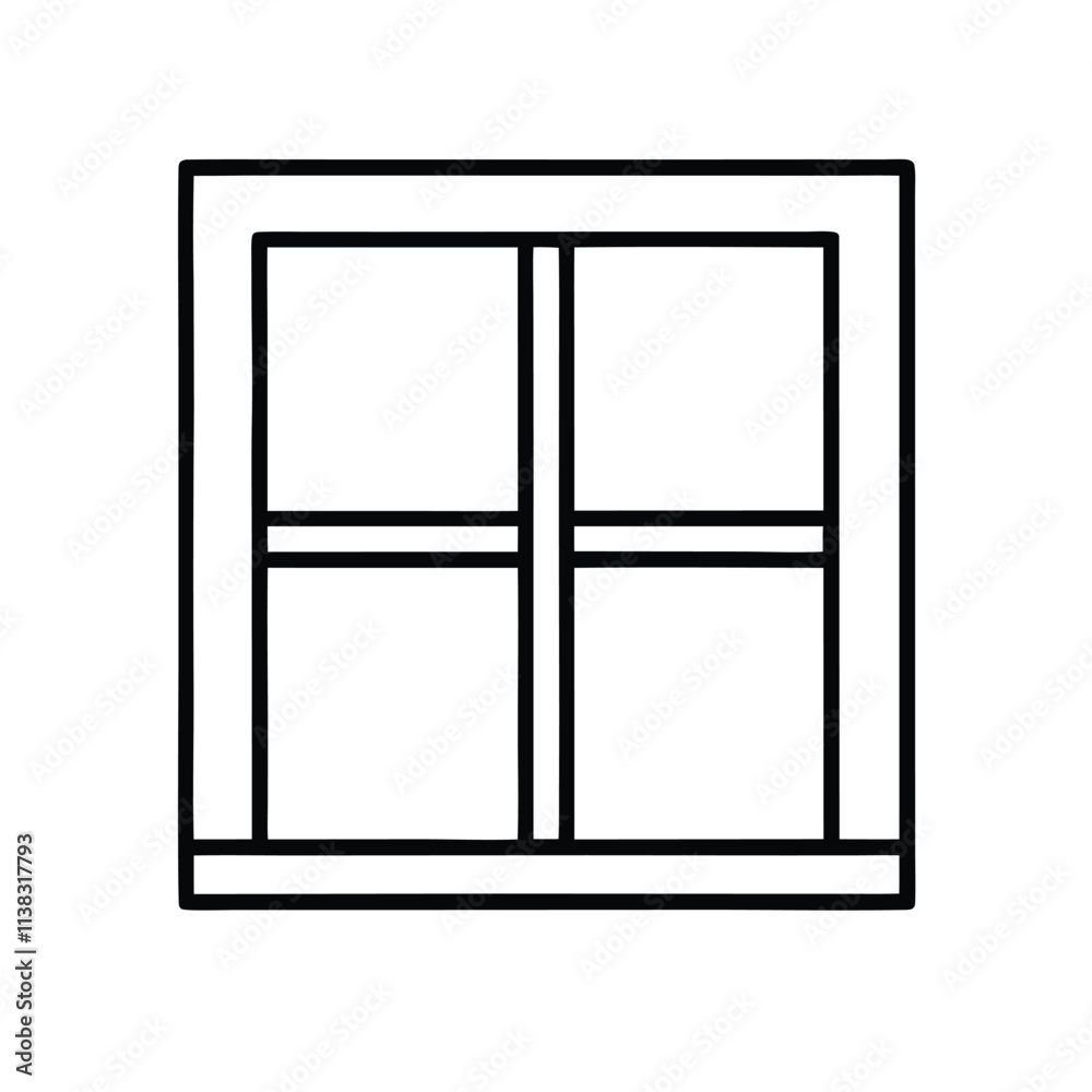 Fototapete a line drawing of a window. it is a rectangular window with four panels,