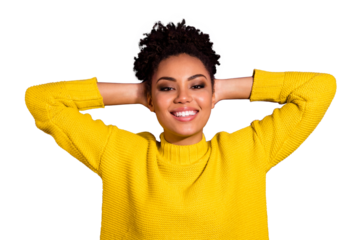 Close up photo of attractive millennial have nap hands palm head  isolated over purple bviolet background