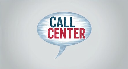 call center artistic lettering on speech thought bubble in plain white background