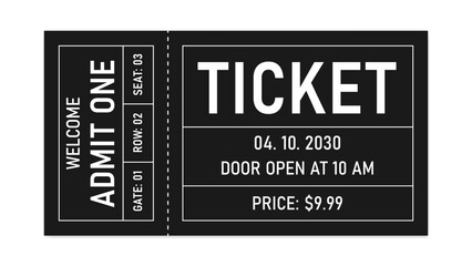 Ticket Design Template. Retro Style Admission Ticket. cinema, concert, movie, play, party, event, circus, carnival, film, festival, pass card,