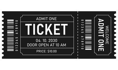 Classic Admit One Event Ticket with Detailed Layout. Retro ticket design template.
