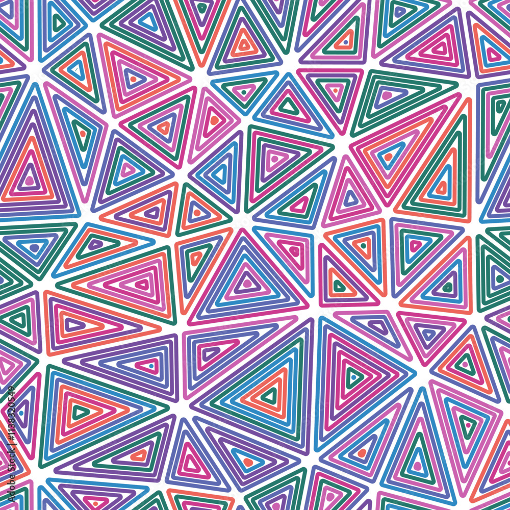 Poster triangles pattern geometric design. multiple repeated inner triangles. large shape size. multicolore