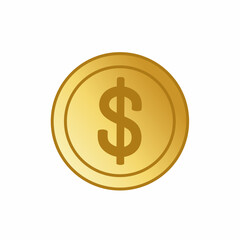 Vector illustration of a gold coin money icon featuring a dollar sign. Ideal for representing finance, money, economy and savings concepts in modern designs and presentations.
