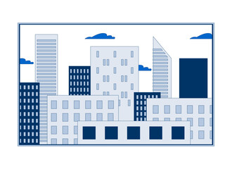 Obraz premium Cityscape skyscrapers frame 2D cartoon object. City buildings window rectangle. Town structures, skyline downtown district isolated element flat vector clipart on white background. Spot illustration
