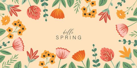 Hello spring banner, background, horizontal poster