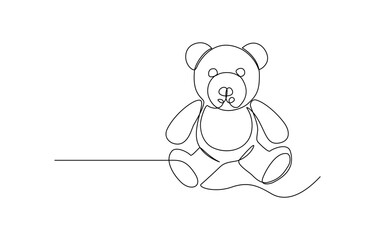 Continuous Line Drawing of Teddy Bear Icon, One continuous line drawing of Teddy bear. Soft toy symbol of friendships childrens in simple linear style, Cute teddy bear one-line art drawing.