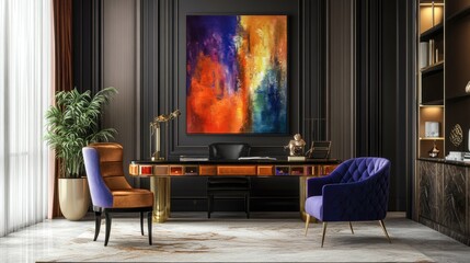 Luxurious Modern Office Interior Design with Abstract Art