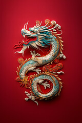 Majestic ancient Chinese dragon depicted in vibrant colors with intricate details on a striking red backdrop showcasing cultural significance