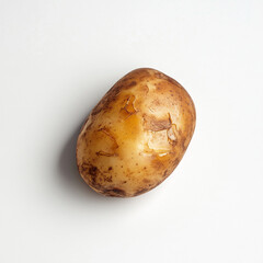 close up of brown potato isolated on white background, showcasing its texture and imperfections