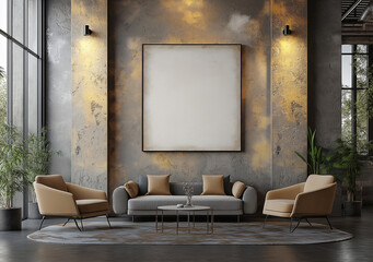 modern room mockup with one blank canvas on the wall
