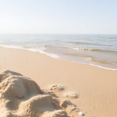 Photograph of a beach in natural earth tones, browns and beiges, muted colors, adorable and charming features