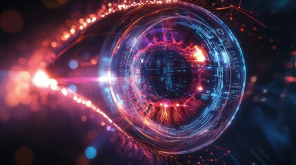 Digital eye visualization represents advanced biometric security for technology presentations.