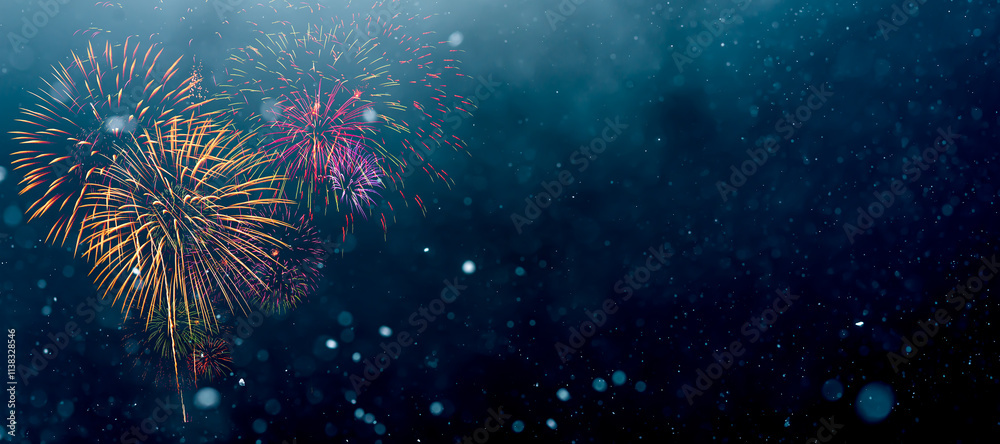 Wall mural fireworks with abstract bokeh background