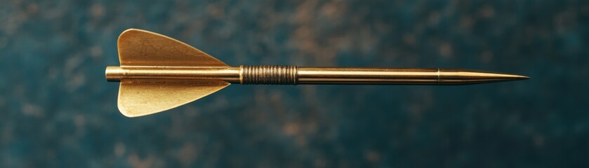 A sleek, golden dart with a pointed tip and broad fins, resting on a textured surface, illustrating precision and design in projectile craftsmanship.
