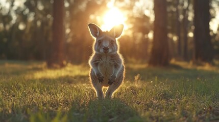 Baby kangaroo sunset portrait.