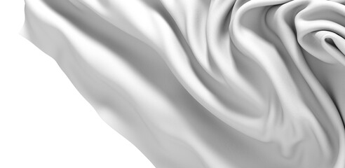 Close-up image of a white fabric, showcasing its texture and flowing drapes. The folds and curves of the material create a mesmerizing abstract pattern