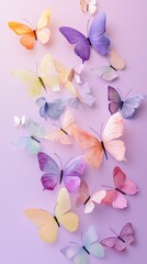 A Beautiful Collection of Colorful Butterflies on a Soft Purple Background Showcasing Delicate Wing Patterns in Various Shades and Styles for Creative Projects