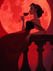 silhouette of a girl with a glass of wine