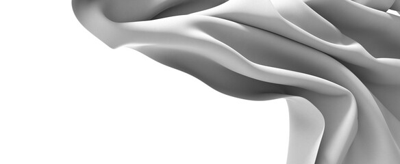 Close-up image of a white fabric, showcasing its texture and flowing drapes. The folds and curves...