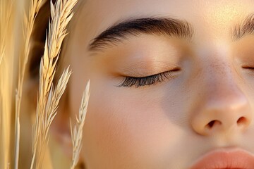 A person eyelashes reflecting golden sunlight during a peaceful outdoor moment
