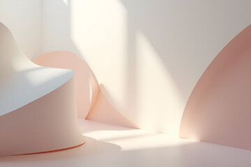 Sculptural Abstract Forms in Soft Pink and White with Sunlit Ambiance   [with copy space]