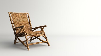 Fototapeta premium A stylish, woven chair made from natural materials, positioned against a minimalist background, offering a cozy and relaxed vibe.