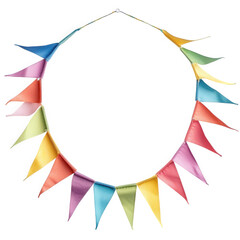 Obraz premium Colorful triangular flags form a circular frame, on transparent background 
