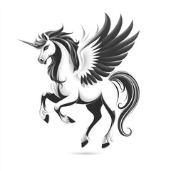 Fototapeta premium Majestic winged unicorn, black and white.
