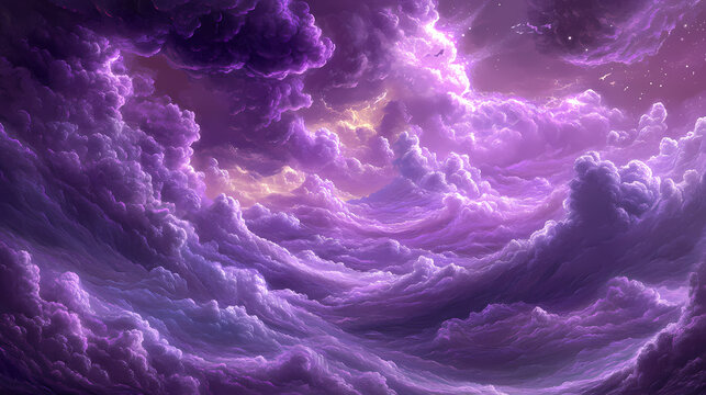 Serene purple clouds draping across the sky inviting relaxation and contemplation creating a peaceful haven in a dreamlike atmosphere perfect for a restful escape. Haven. Illustration