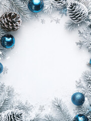 Festive Photorealistic Christmas Border with Silver Baubles, Pine Cones, and Snowflakes for Holiday Celebrations