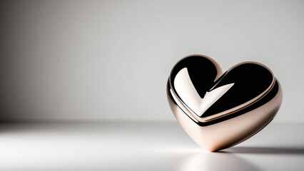 3d silver heart on a white background. Greeting banner for love day with cute red bubble 3d effect levitation hearts. Valentine's Day concept.