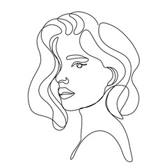 Woman Face Portrait Continuous One Line Drawing. Female Portrait Beautifull Outline Drawing Line Art. Female Line Abstract Portrait