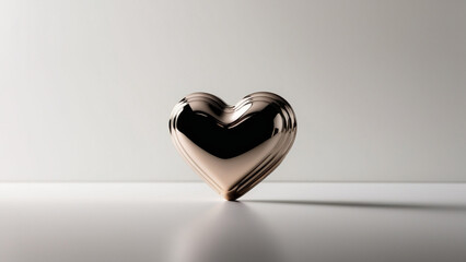 3d silver heart on a white background. Greeting banner for love day with cute red bubble 3d effect levitation hearts. Valentine's Day concept.