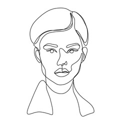 Woman Face Portrait Continuous One Line Drawing. Female Portrait Beautifull Outline Drawing Line Art. Female Line Abstract Portrait