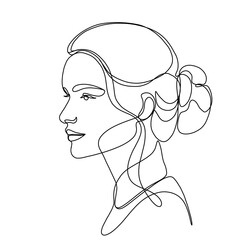 Woman Face Portrait Continuous One Line Drawing. Female Portrait Beautifull Outline Drawing Line Art. Female Line Abstract Portrait