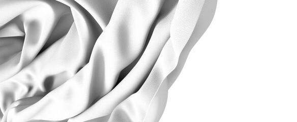 Close-up image of a white fabric, showcasing its texture and flowing drapes. The folds and curves...
